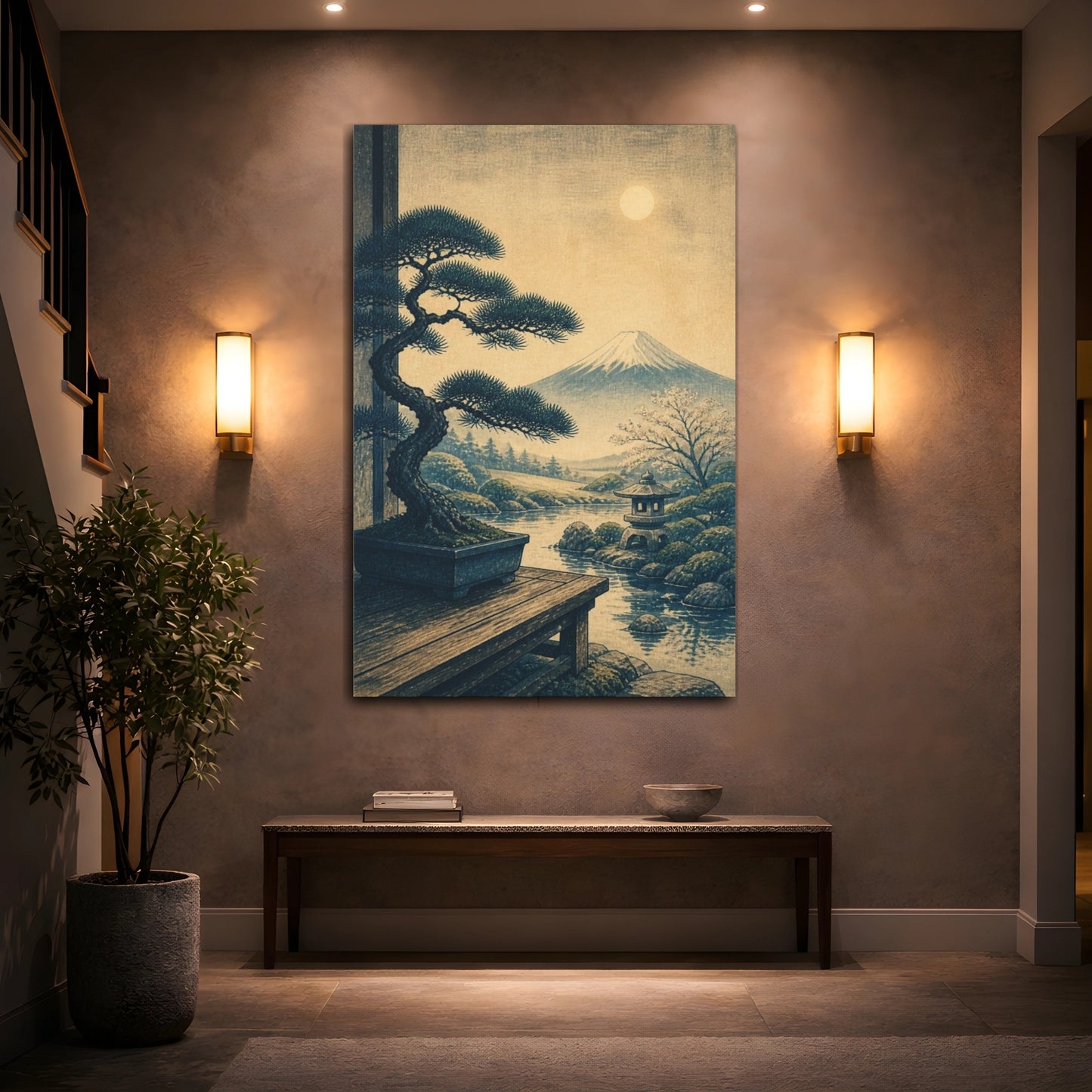 Mockup 2. Japanese Bonsai Pine Landscape shown as canvas print