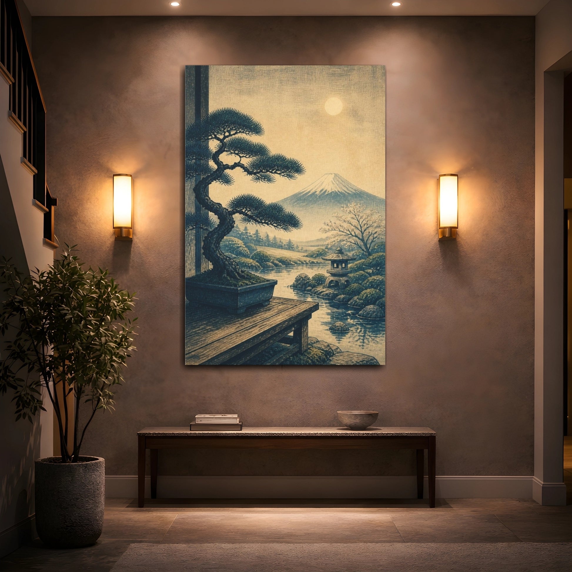 Mockup 2. Japanese Bonsai Pine Landscape shown as canvas print