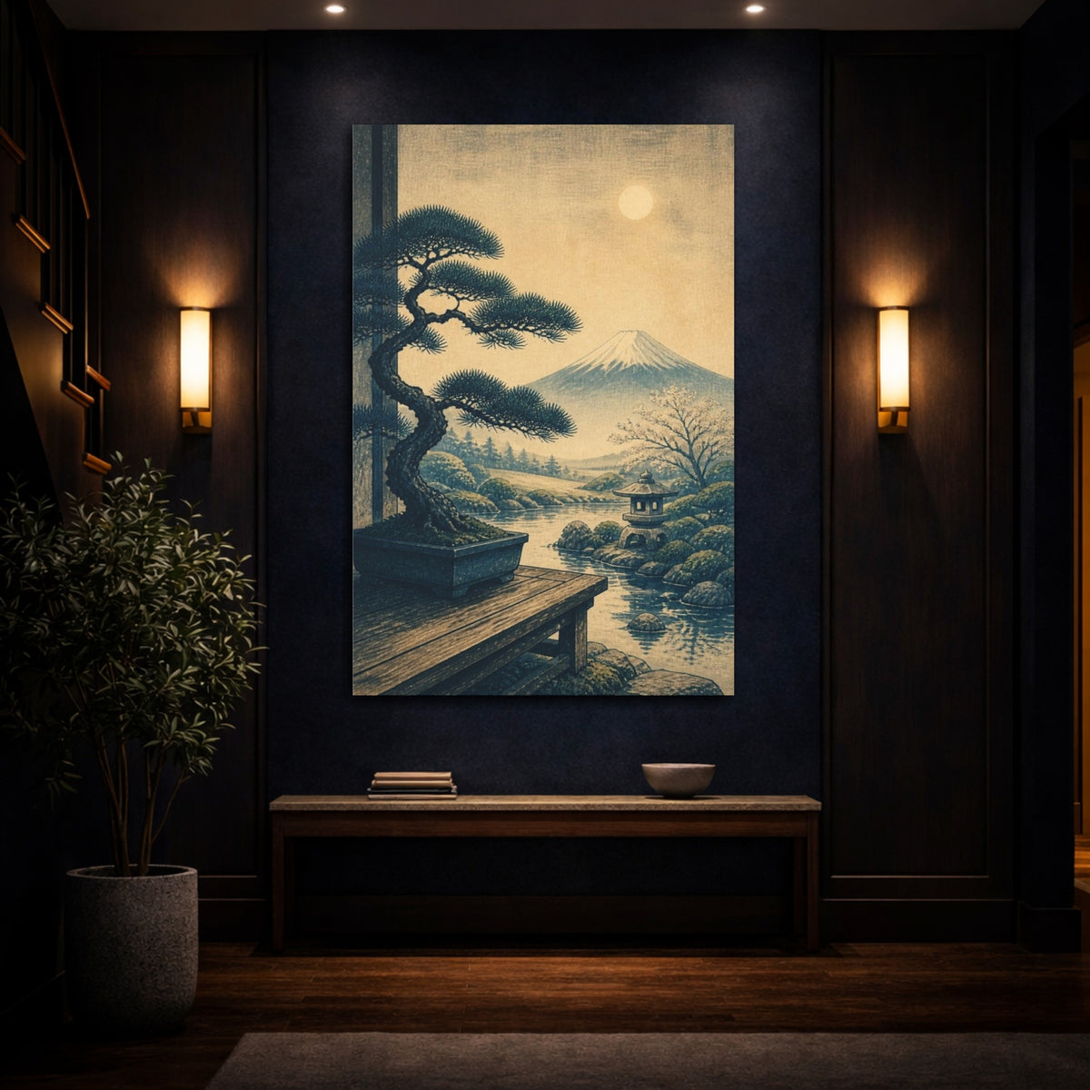 Mockup 4. Japanese Bonsai Pine Landscape shown as canvas print