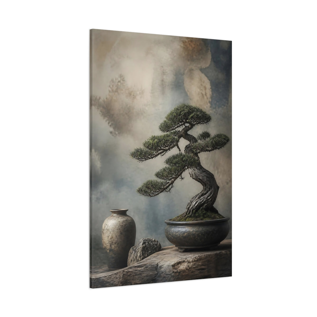 Side Mockup 1. Japanese Bonsai Still Life shown as canvas print