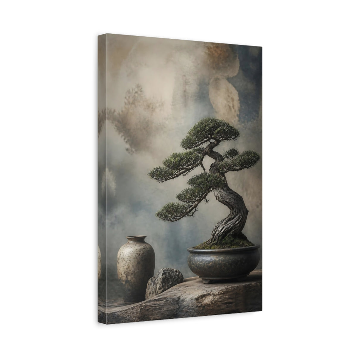 Side Mockup 4. Japanese Bonsai Still Life shown as canvas print