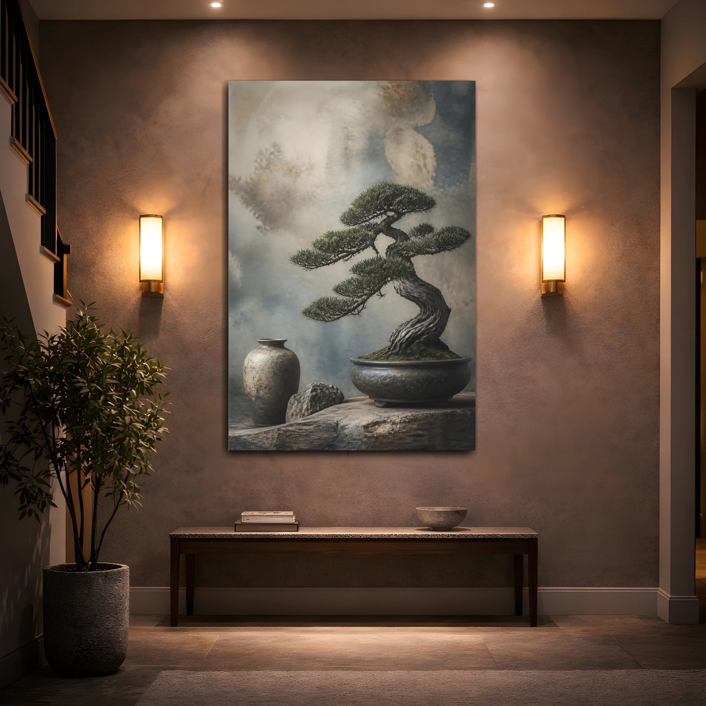 Mockup 2. Japanese Bonsai Still Life shown as canvas print