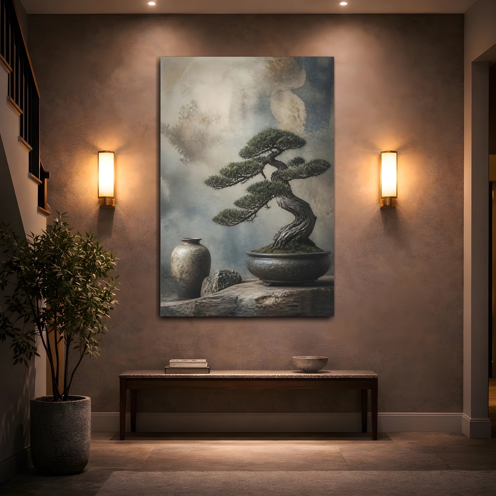 Mockup 2. Japanese Bonsai Still Life shown as canvas print