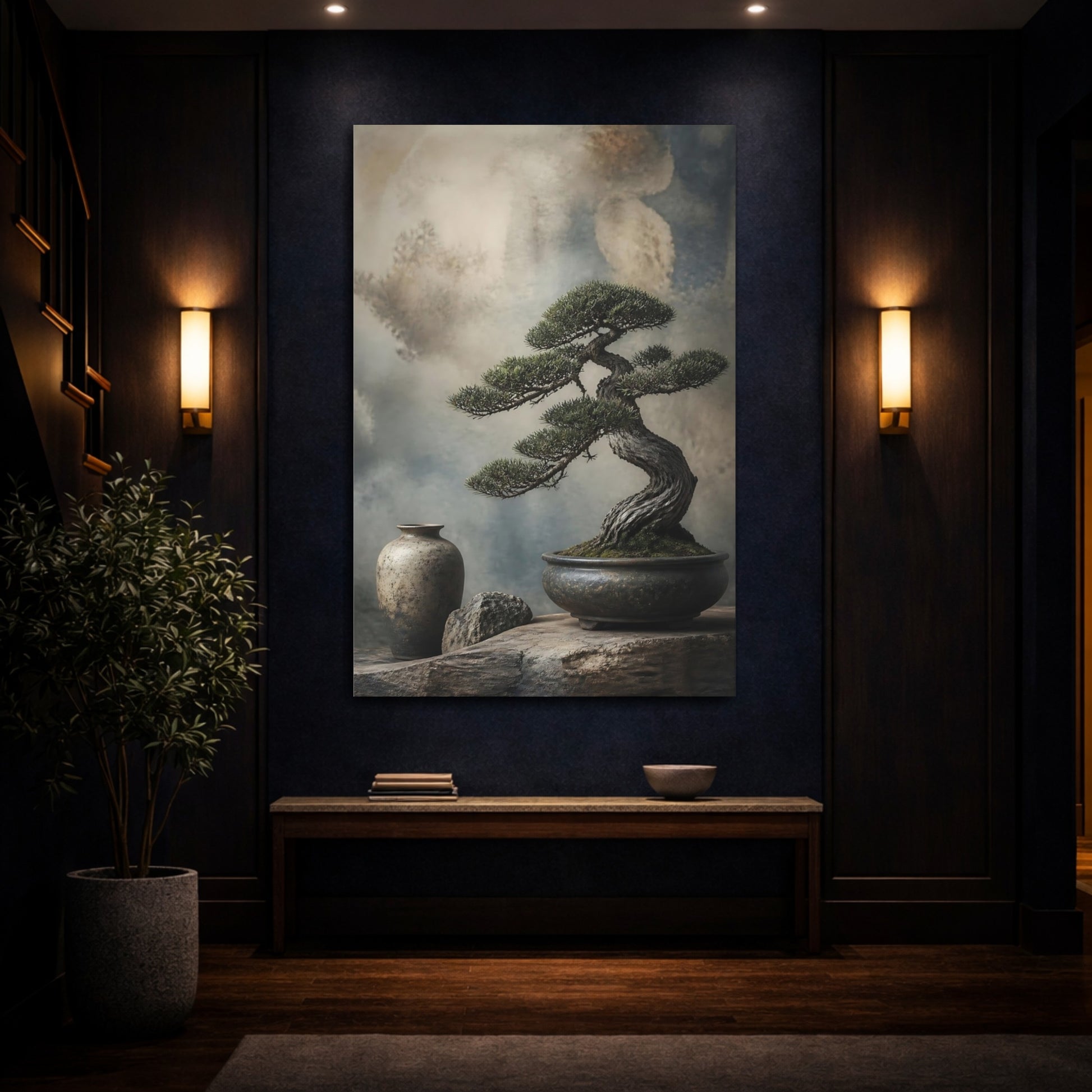 Mockup 4. Japanese Bonsai Still Life shown as canvas print
