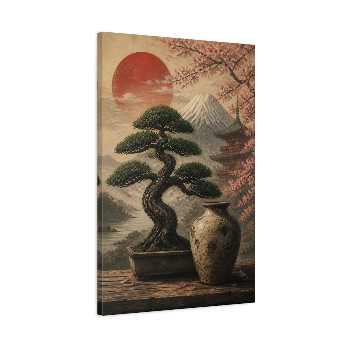 Side Mockup 2. Japanese Bonsai & Vase shown as canvas print