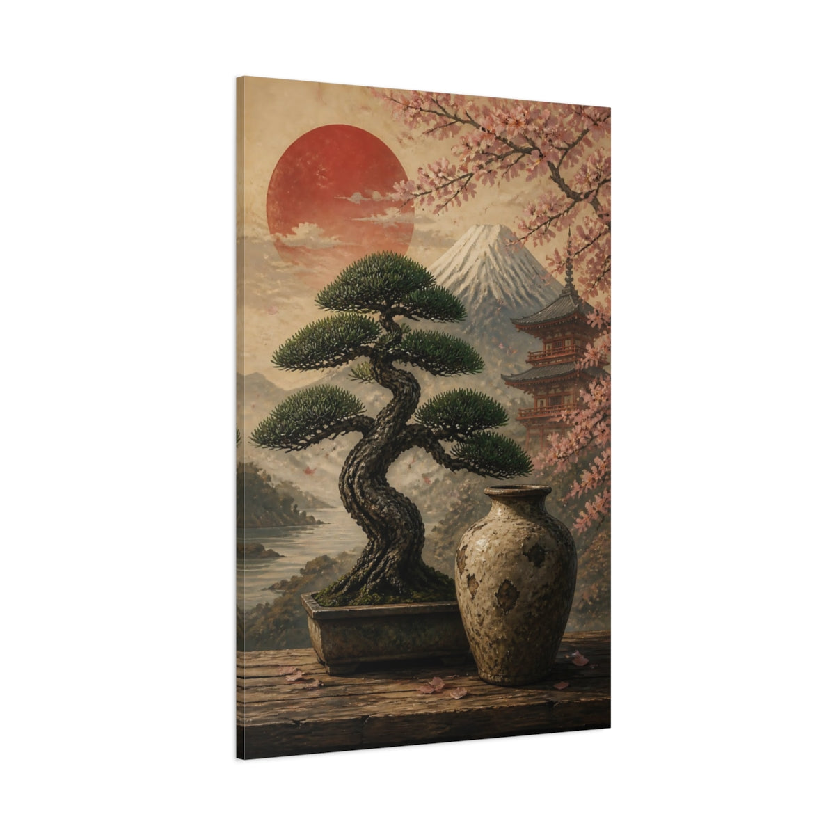 Side Mockup 1. Japanese Bonsai & Vase shown as canvas print