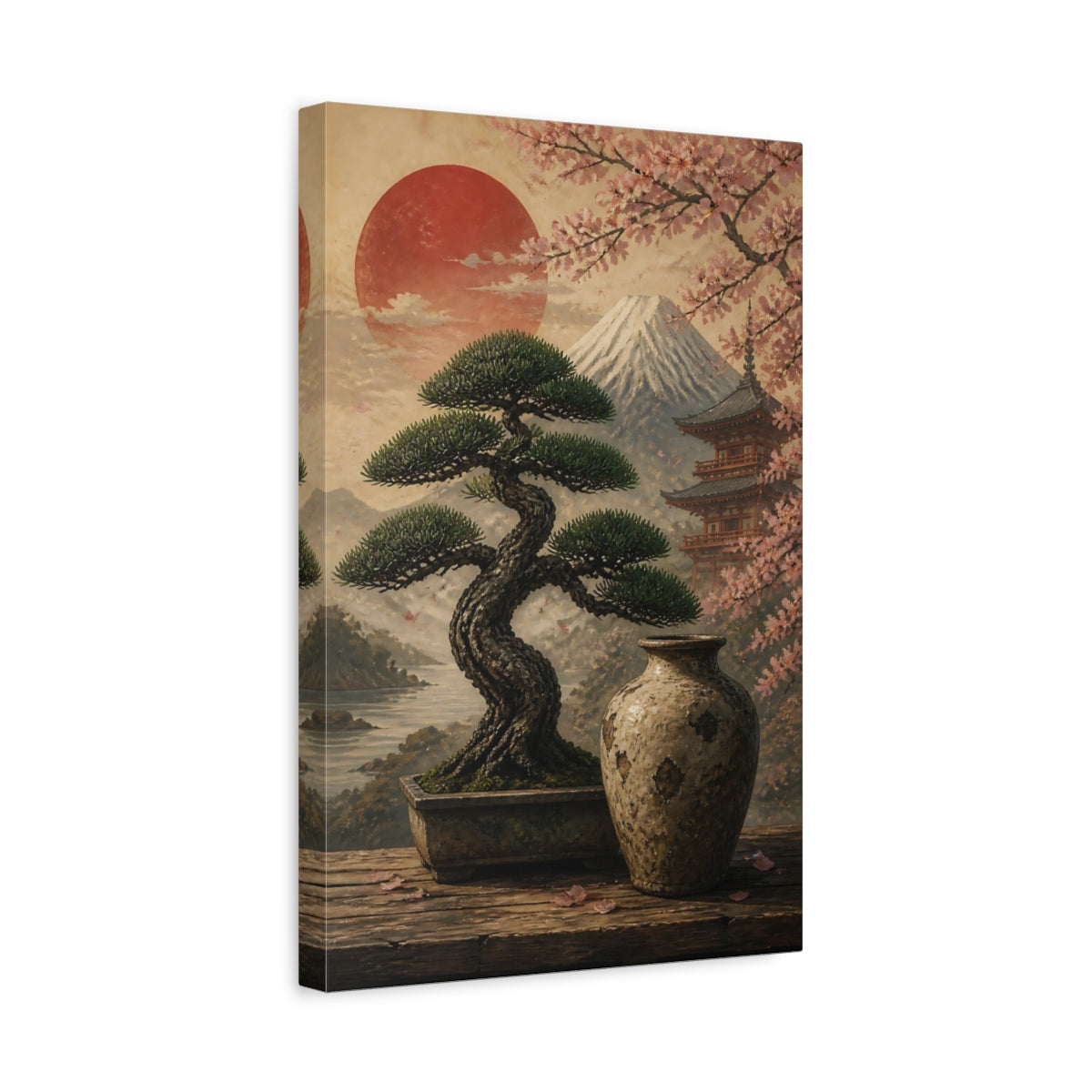 Side Mockup 4. Japanese Bonsai & Vase shown as canvas print