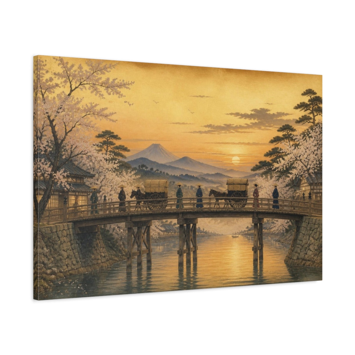 Main Mockup. Japanese Bridge At Dusk shown as canvas print