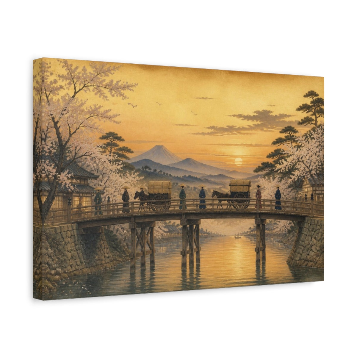 Side Mockup 4. Japanese Bridge At Dusk shown as canvas print