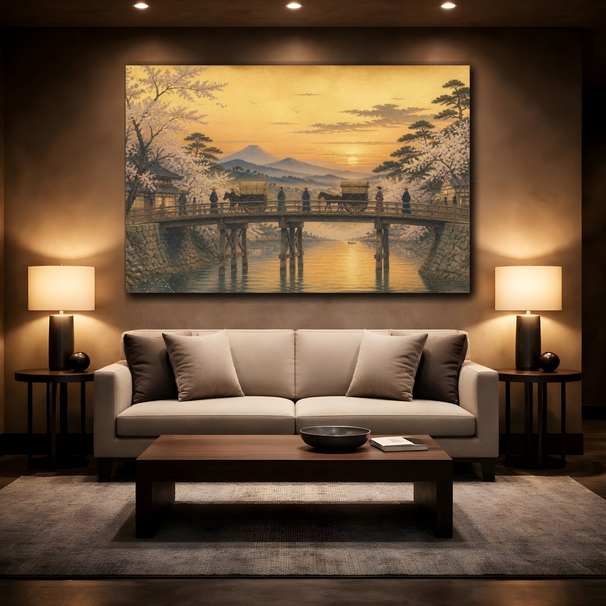 Mockup 2. Japanese Bridge At Dusk shown as canvas print