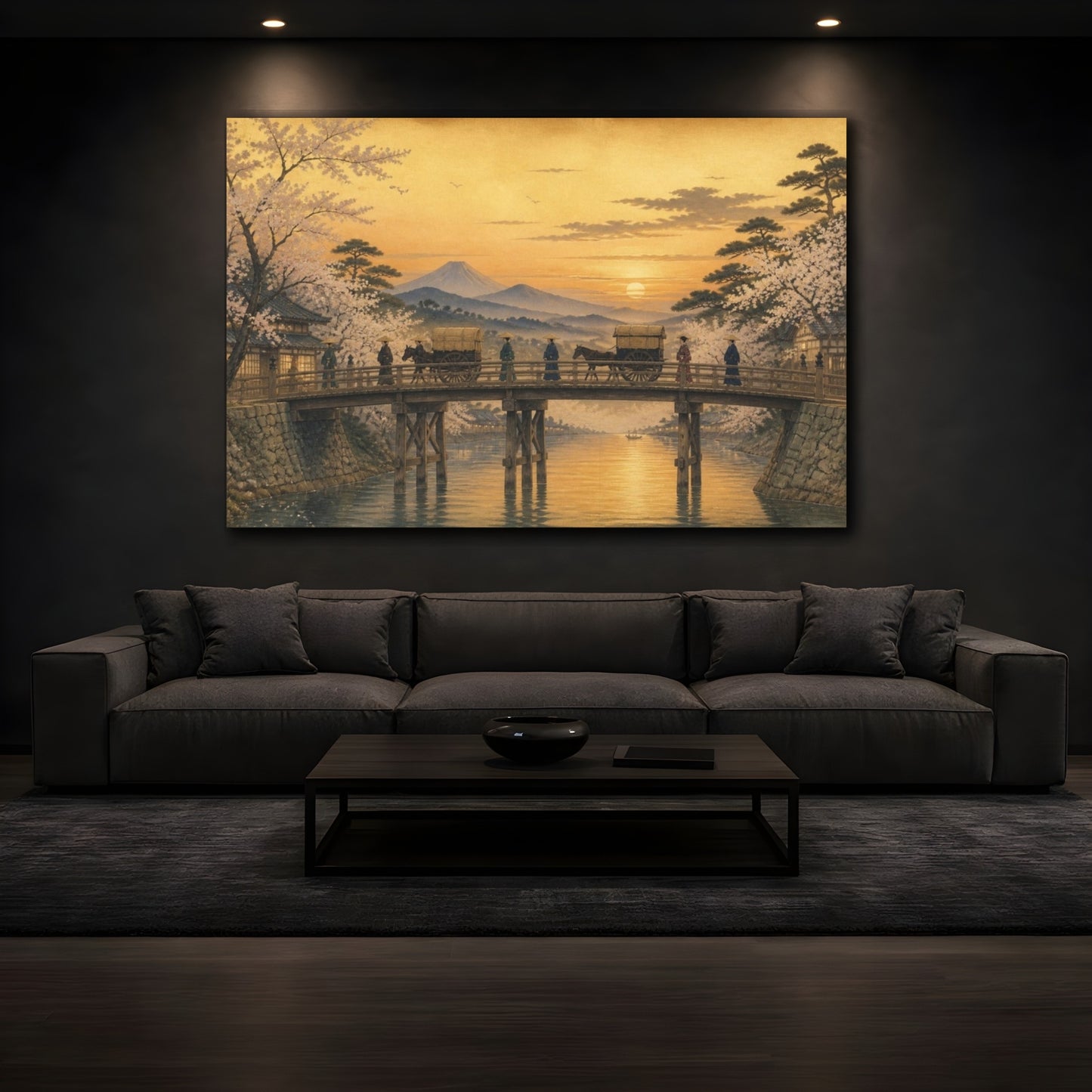 Mockup 3. Japanese Bridge At Dusk shown as canvas print