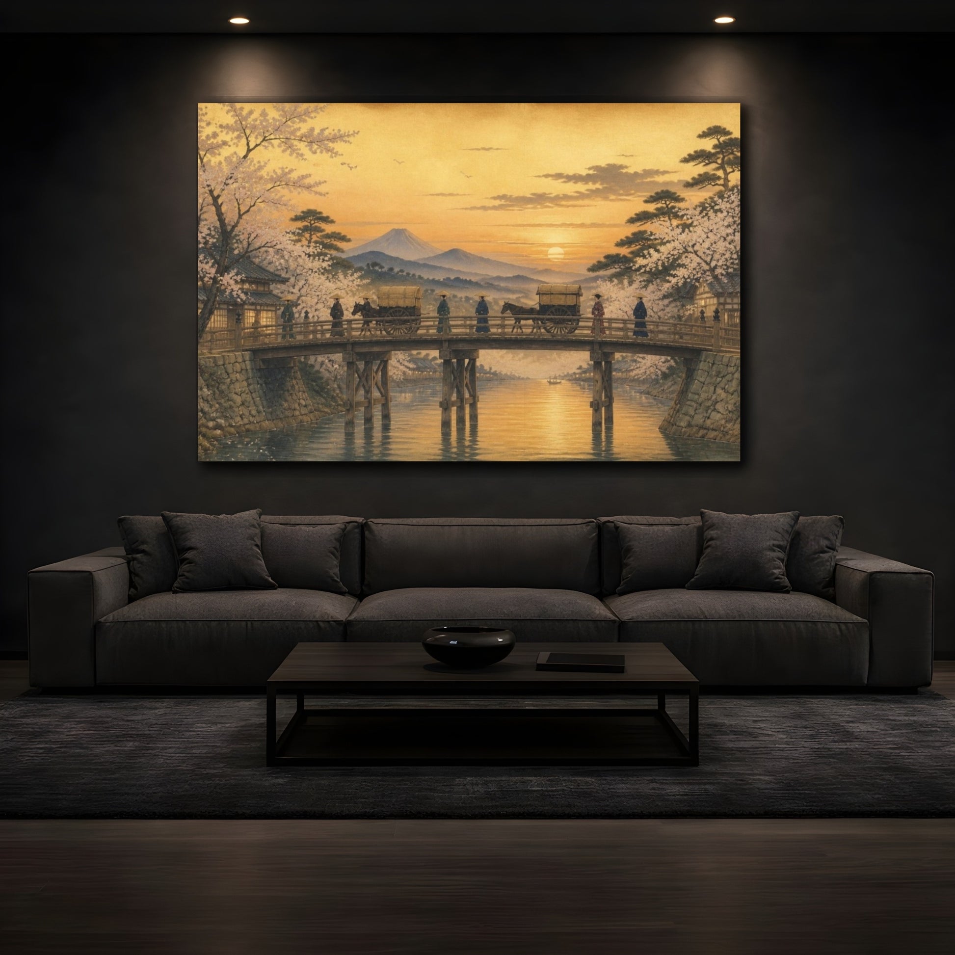 Mockup 3. Japanese Bridge At Dusk shown as canvas print