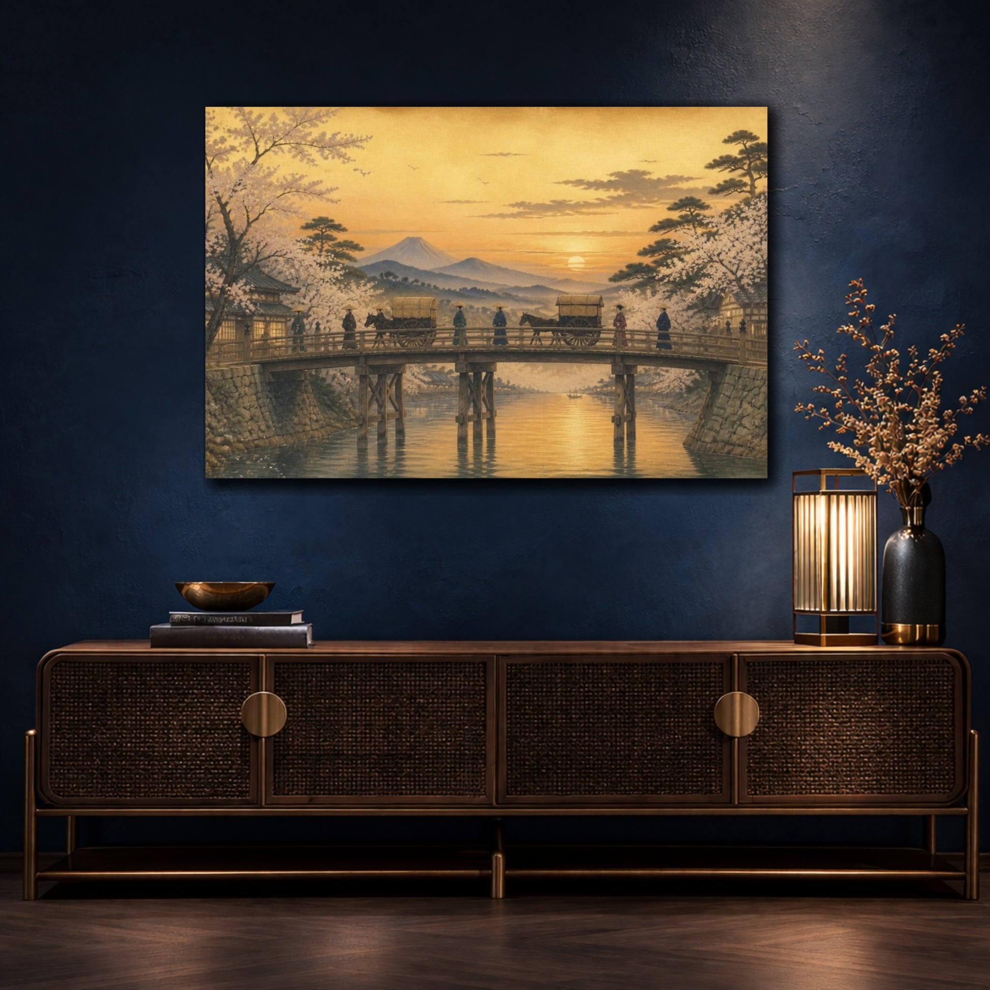 Mockup 4. Japanese Bridge At Dusk shown as canvas print