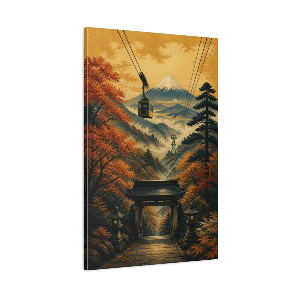 Main Mockup. Japanese Cable Car Over Torii shown as canvas print