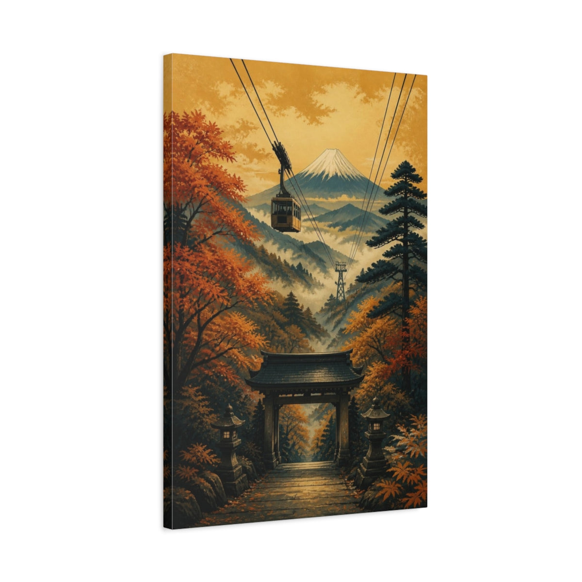 Side Mockup 2. Japanese Cable Car Over Torii shown as canvas print