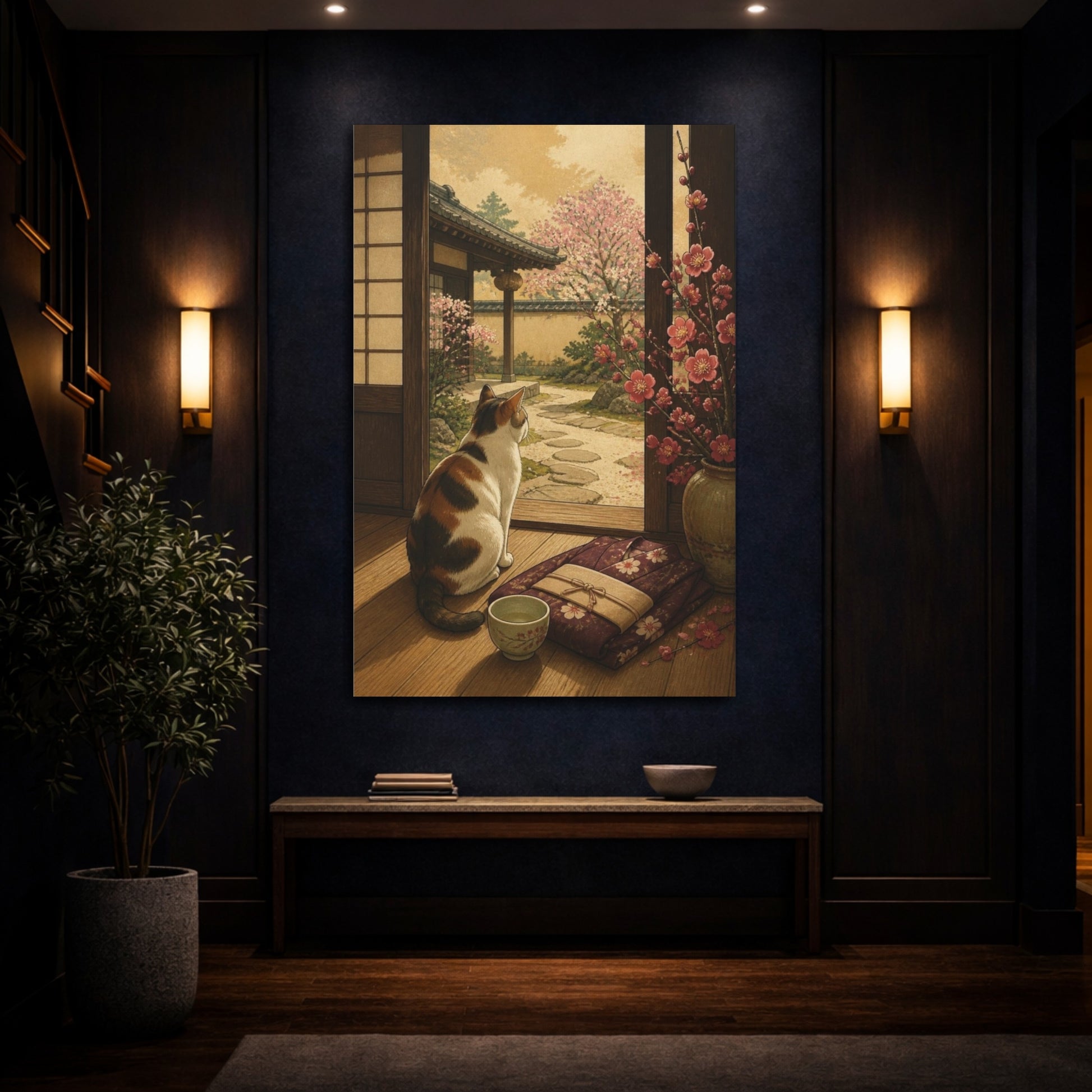 Mockup 4. Japanese Calico Cat & Plum shown as canvas print