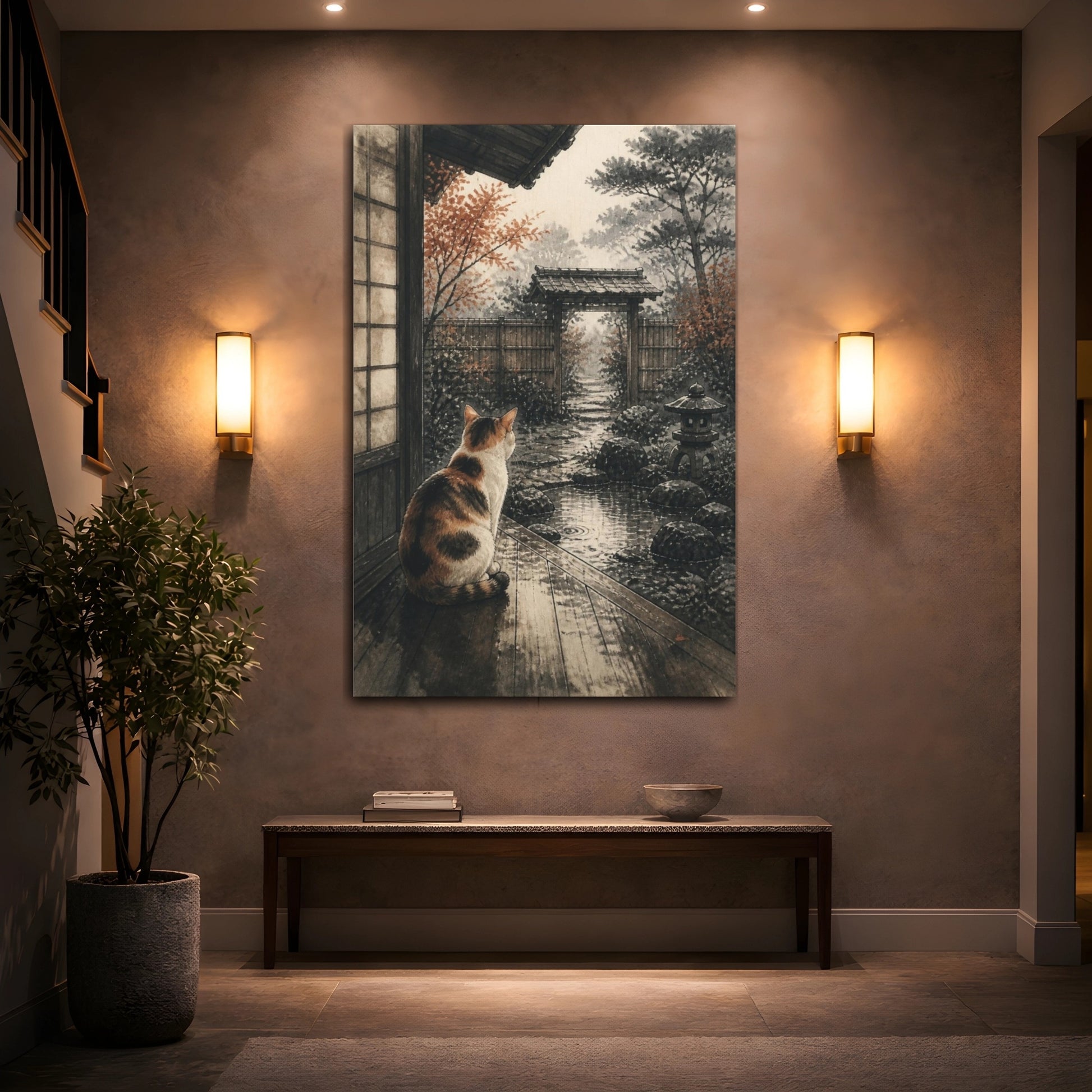 Mockup 2. Japanese Calico Cat Garden shown as canvas print