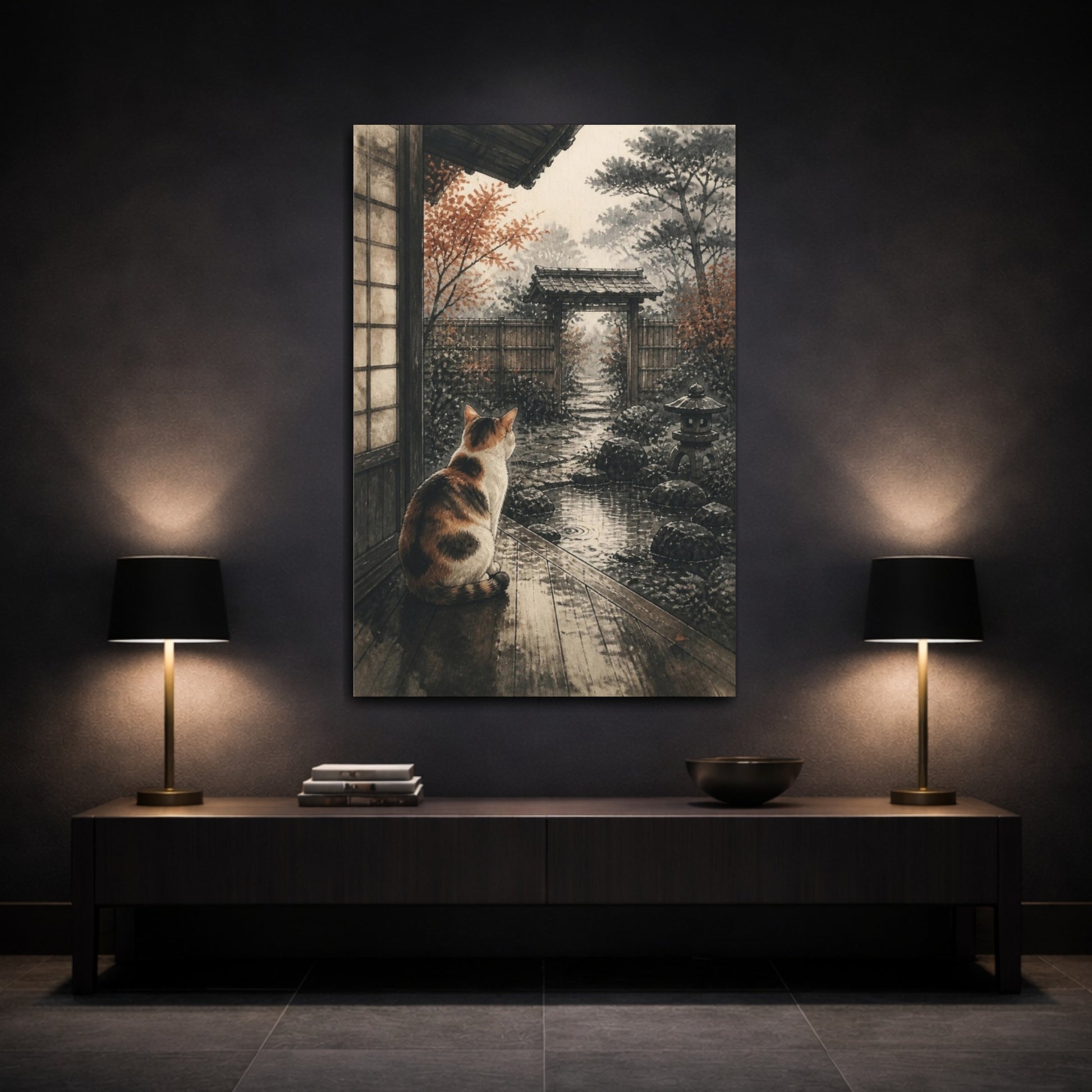 Mockup 3. Japanese Calico Cat Garden shown as canvas print