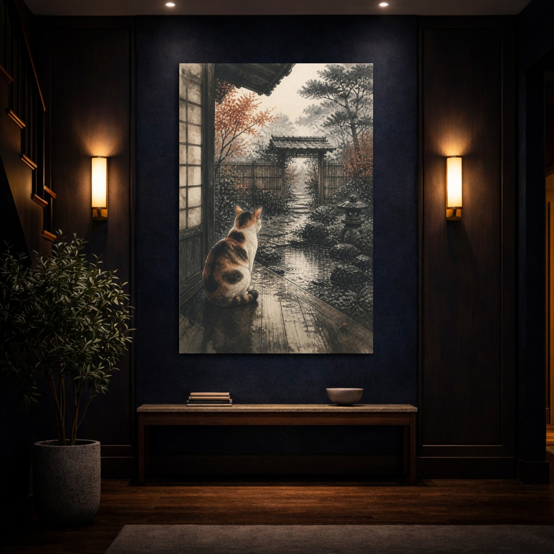 Mockup 4. Japanese Calico Cat Garden shown as canvas print