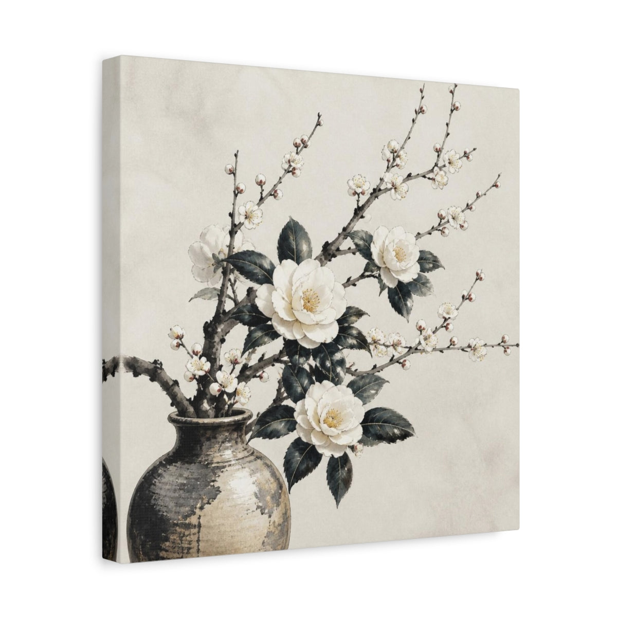 Side Mockup 7. Japanese Camellia Branch shown as canvas print