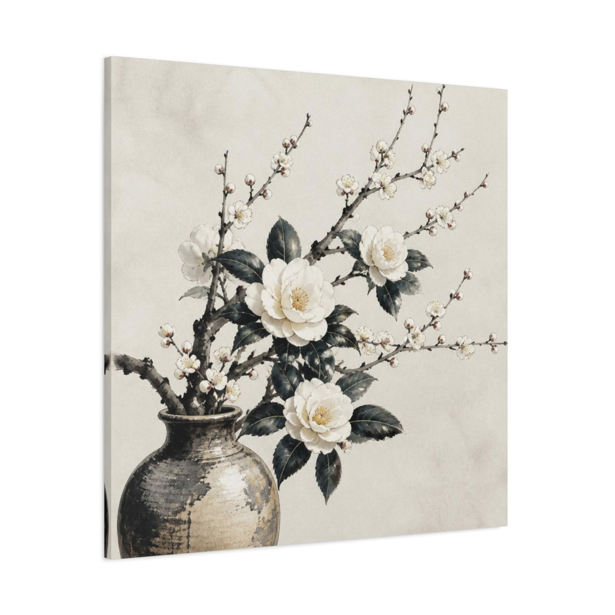 Side Mockup 1. Japanese Camellia Branch shown as canvas print