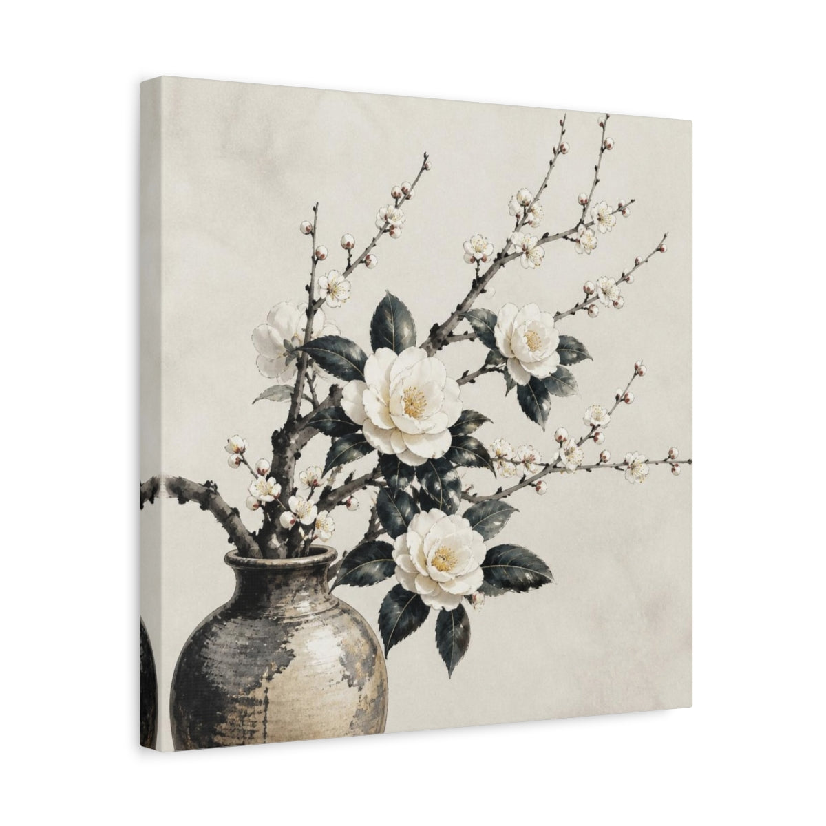 Side Mockup 6. Japanese Camellia Branch shown as canvas print