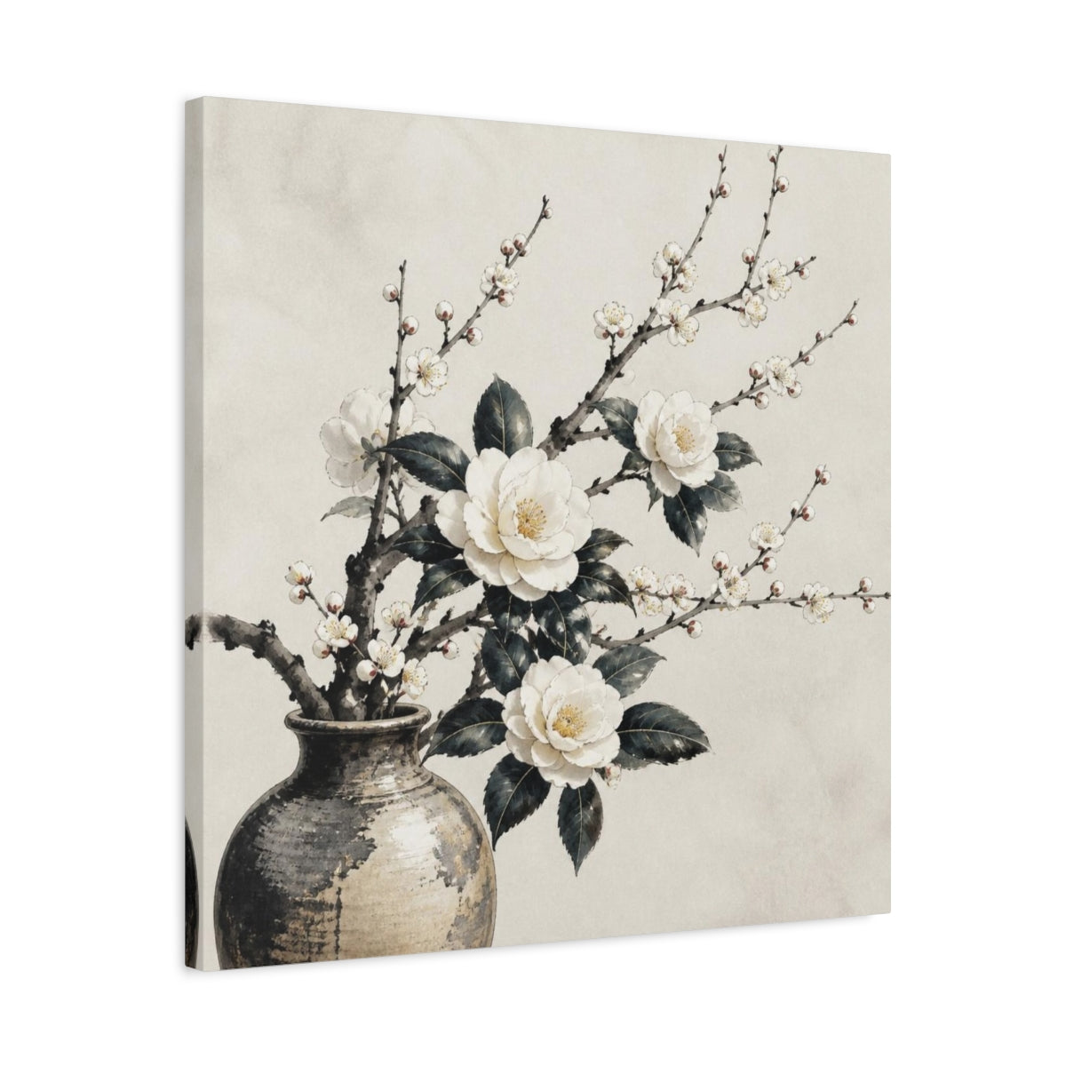 Side Mockup 4. Japanese Camellia Branch shown as canvas print