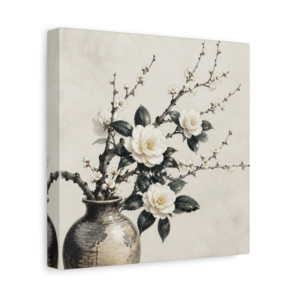 Side Mockup 9. Japanese Camellia Branch shown as canvas print