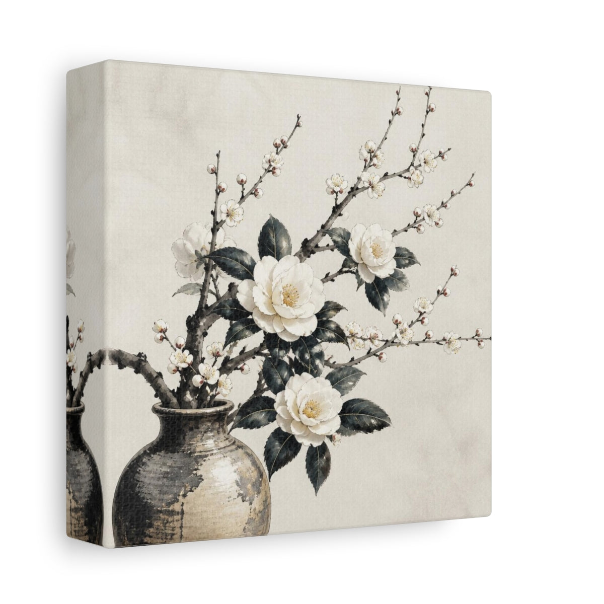 Side Mockup 2. Japanese Camellia Branch shown as canvas print