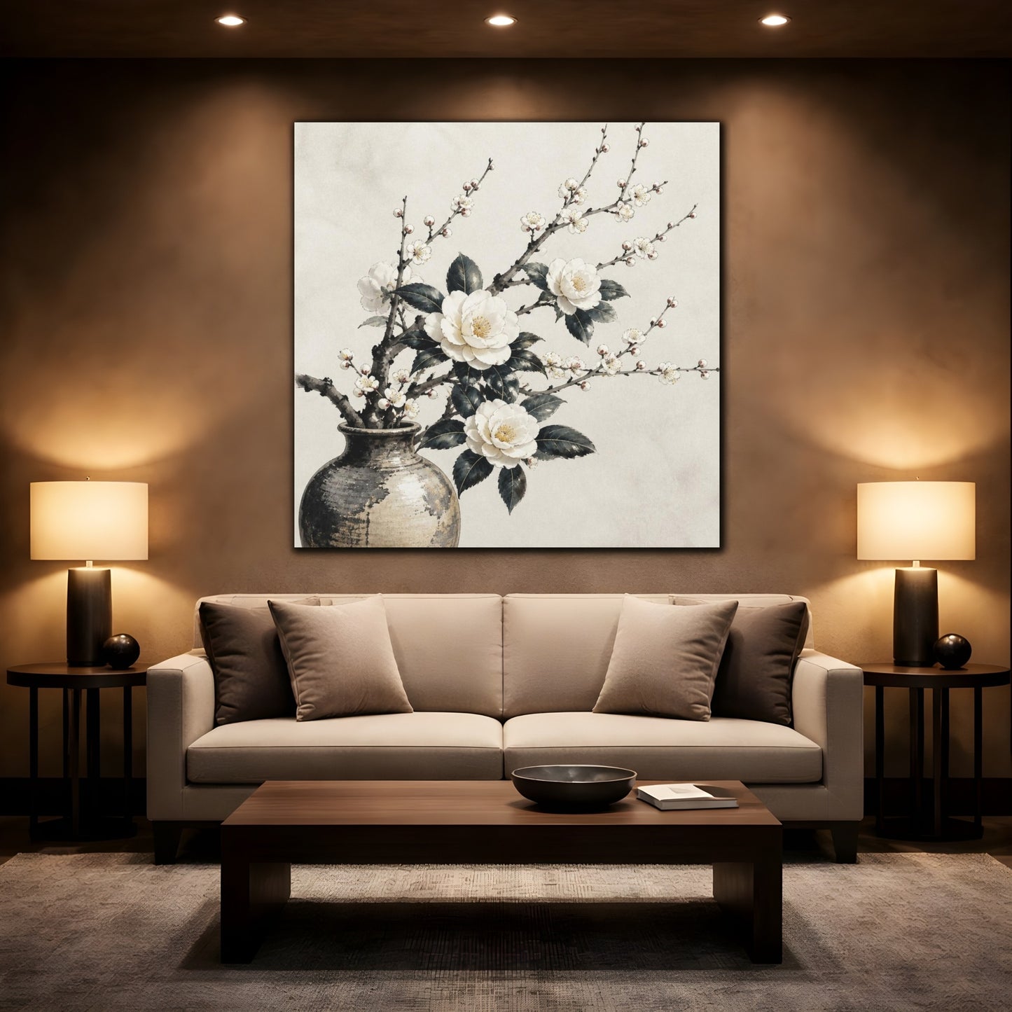Mockup 2. Japanese Camellia Branch shown as canvas print