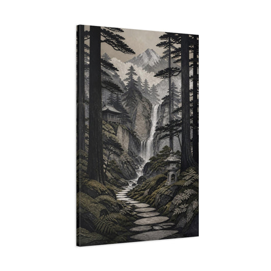 Main Mockup. Japanese Cedar Waterfall Path shown as canvas print