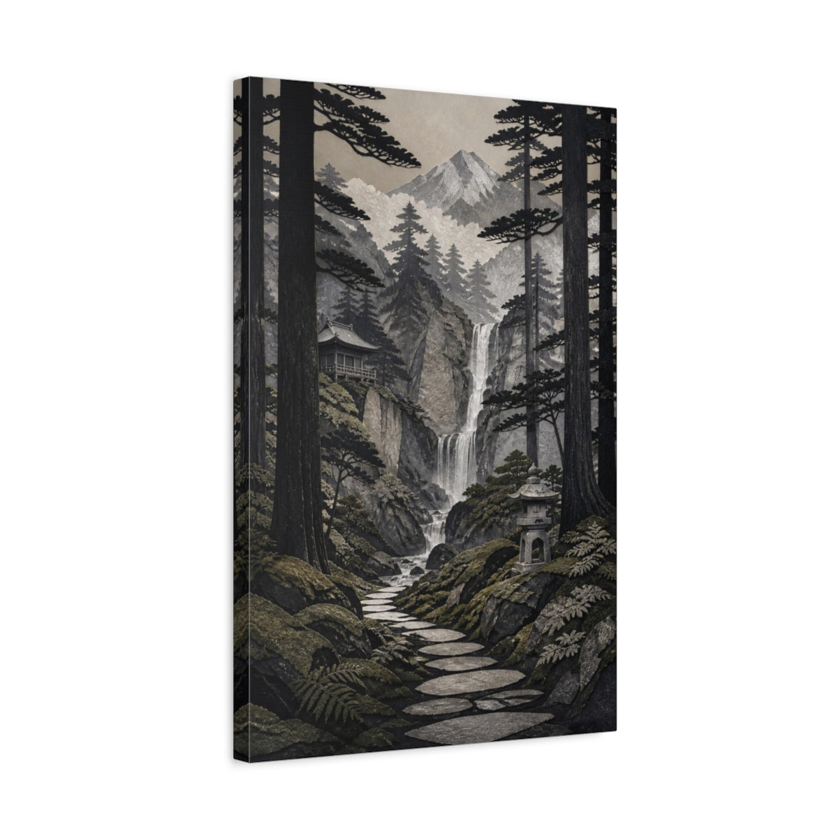 Side Mockup 3. Japanese Cedar Waterfall Path shown as canvas print
