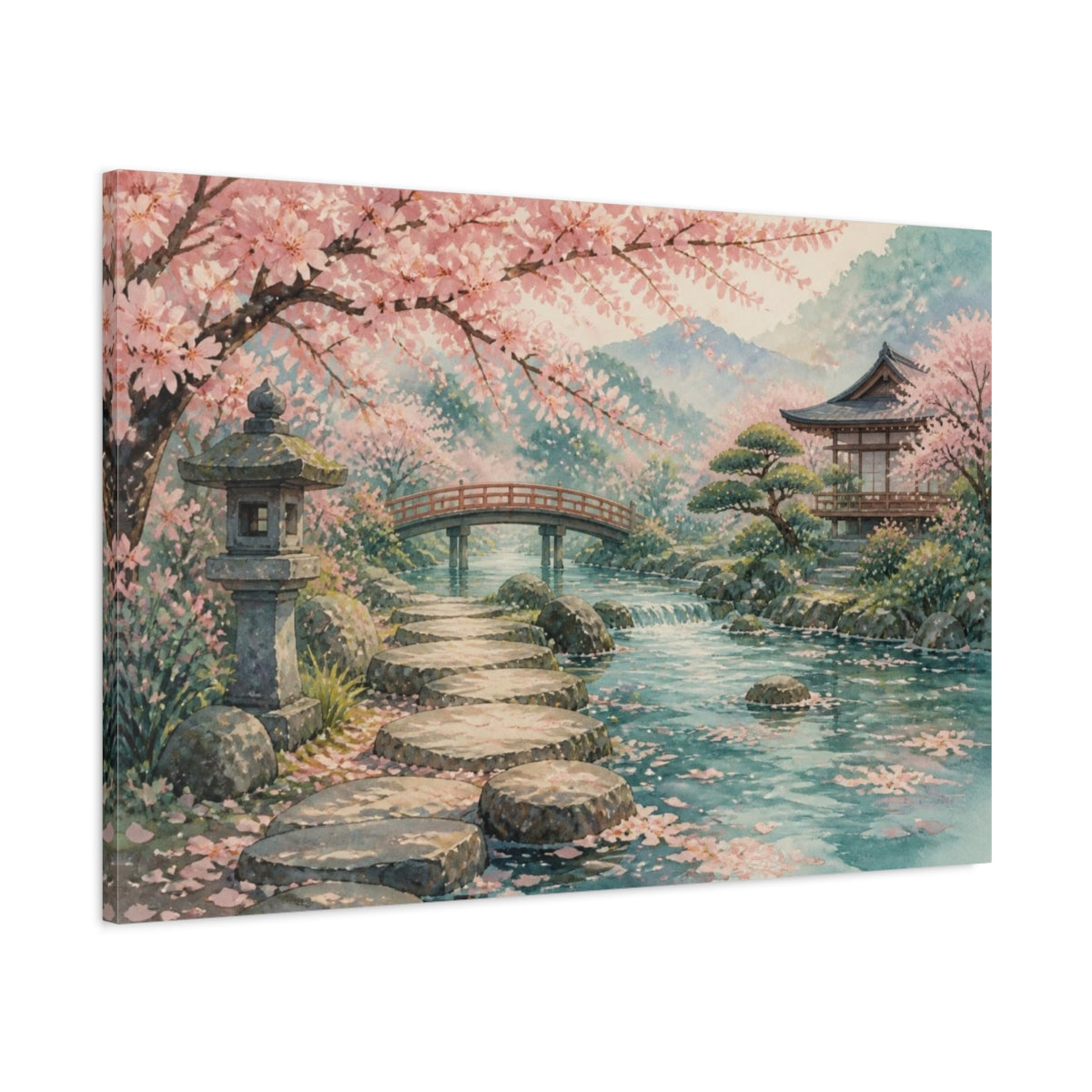 Main Mockup. Japanese Cherry Blossom Garden shown as canvas print