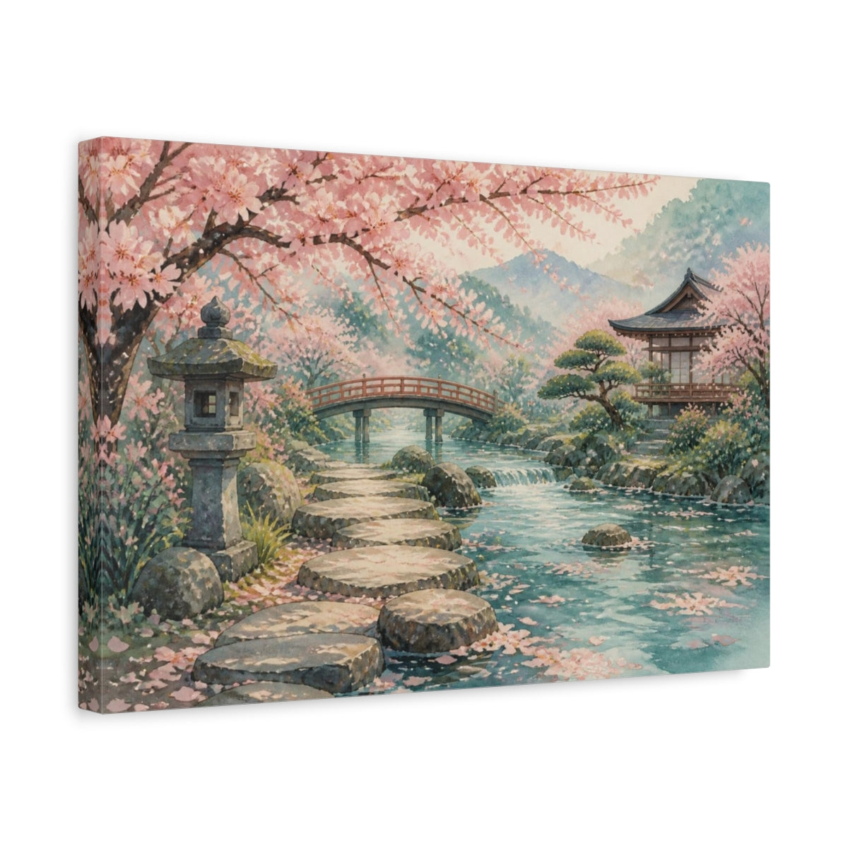 Side Mockup 4. Japanese Cherry Blossom Garden shown as canvas print