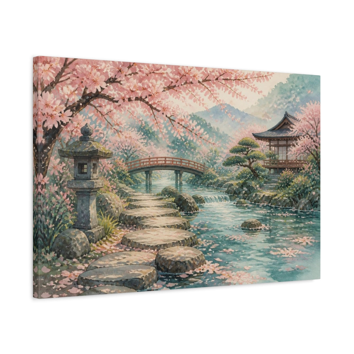 Side Mockup 2. Japanese Cherry Blossom Garden shown as canvas print