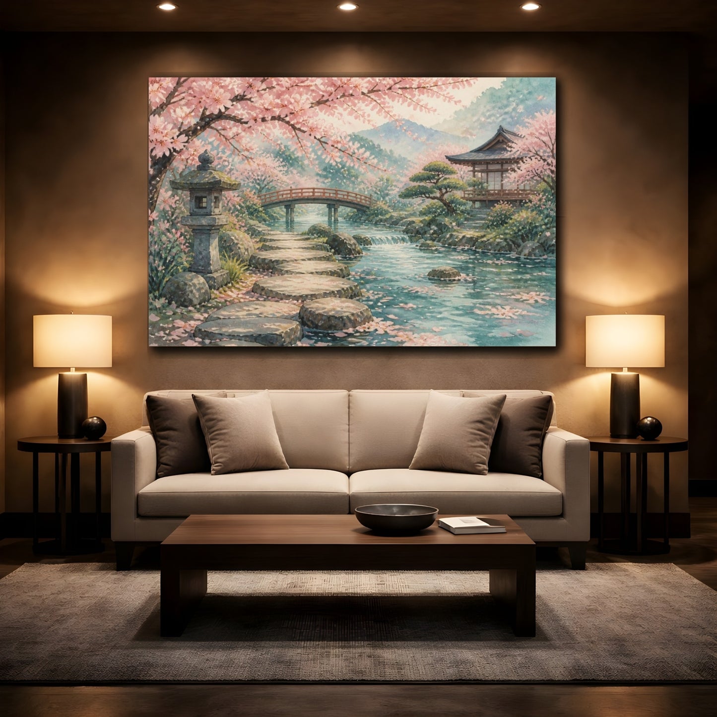 Mockup 2. Japanese Cherry Blossom Garden shown as canvas print