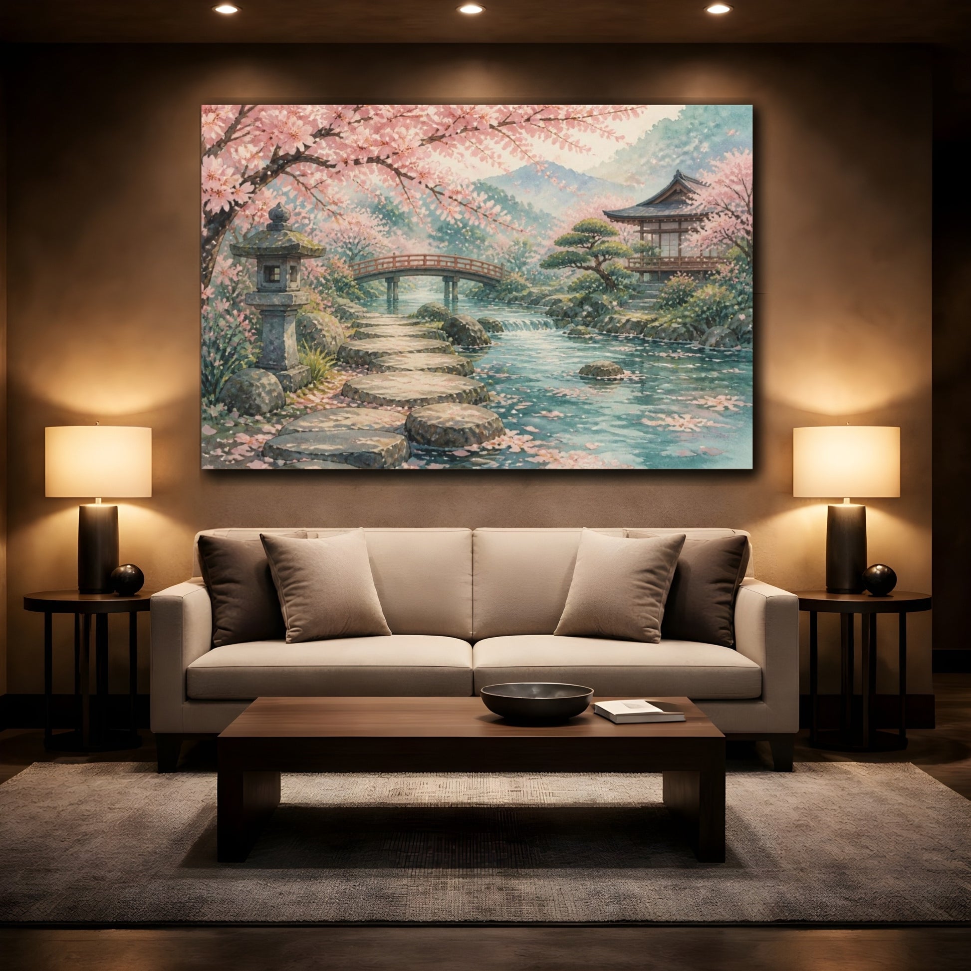 Mockup 2. Japanese Cherry Blossom Garden shown as canvas print