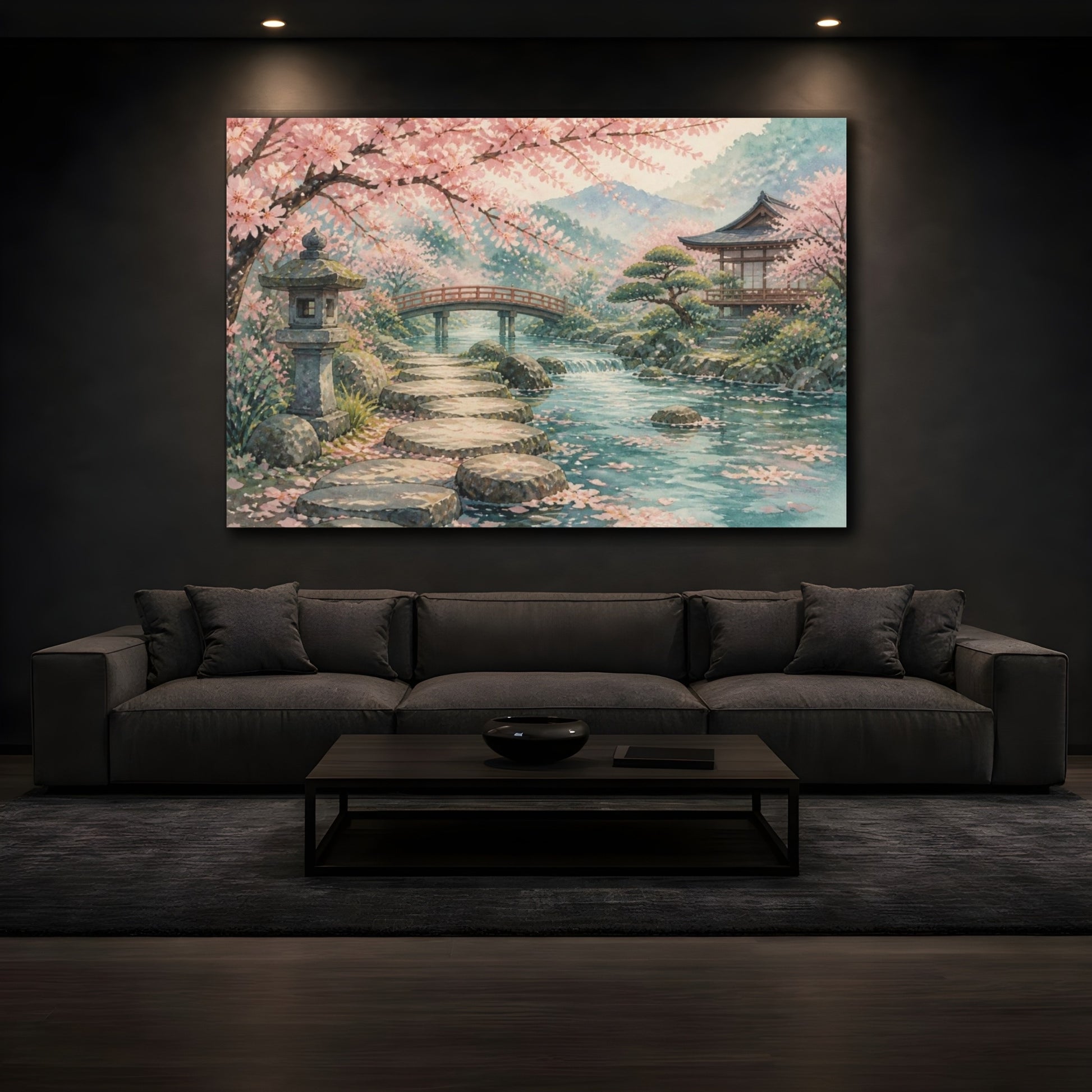Mockup 3. Japanese Cherry Blossom Garden shown as canvas print