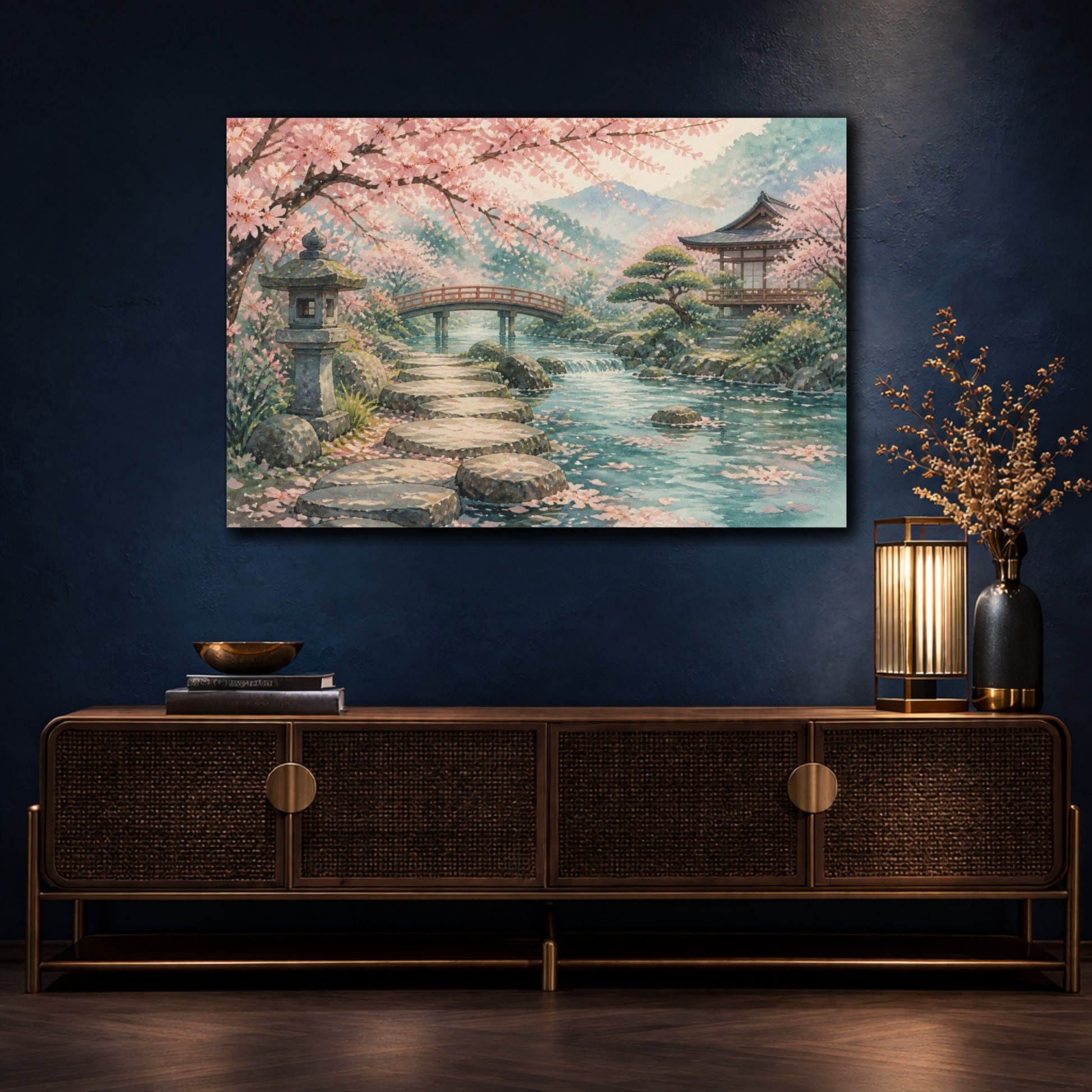 Mockup 4. Japanese Cherry Blossom Garden shown as canvas print
