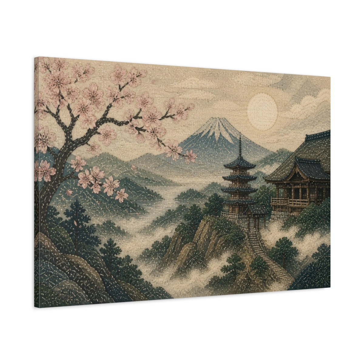 Main Mockup. Japanese Cherry Blossom Pagoda shown as canvas print