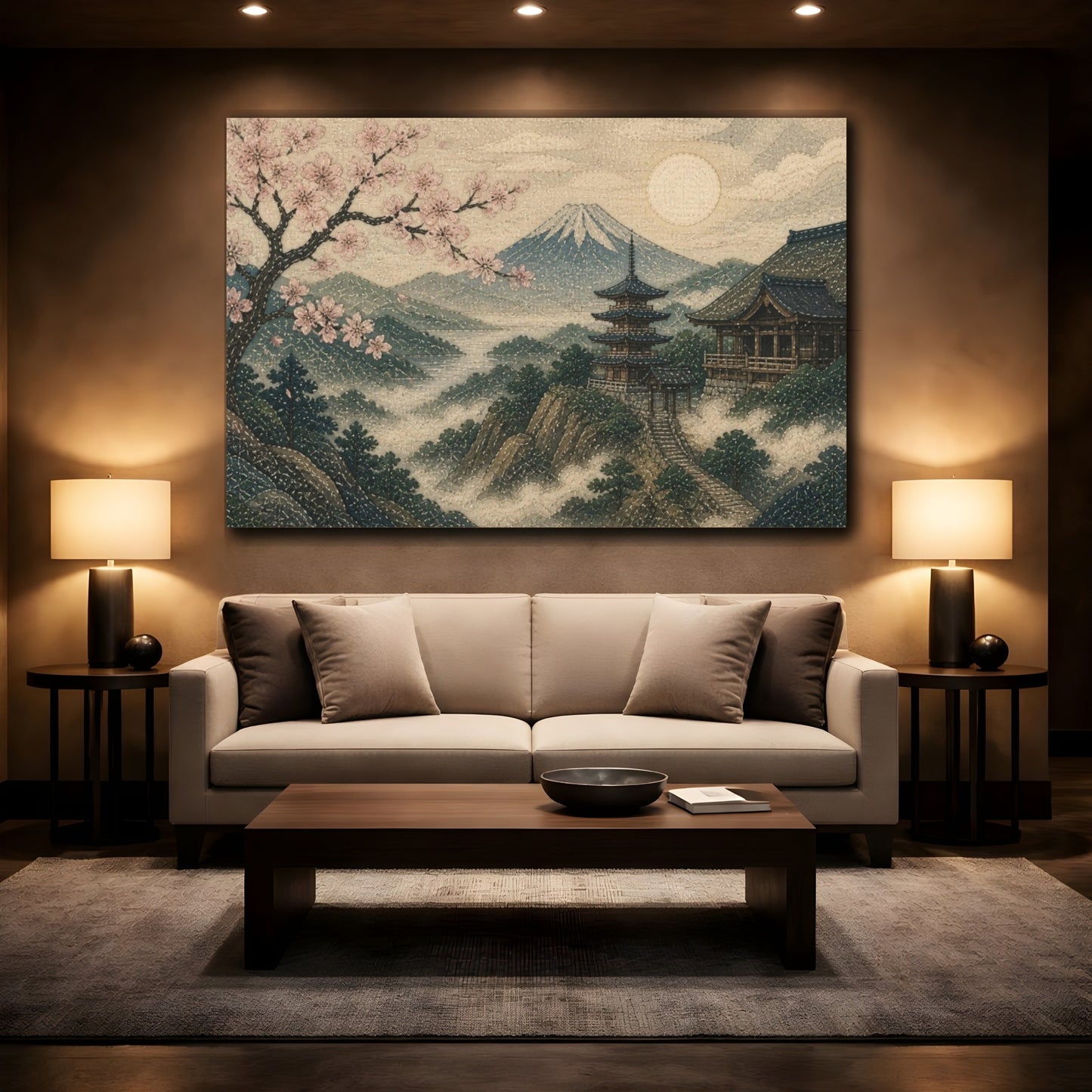 Mockup 2. Japanese Cherry Blossom Pagoda shown as canvas print