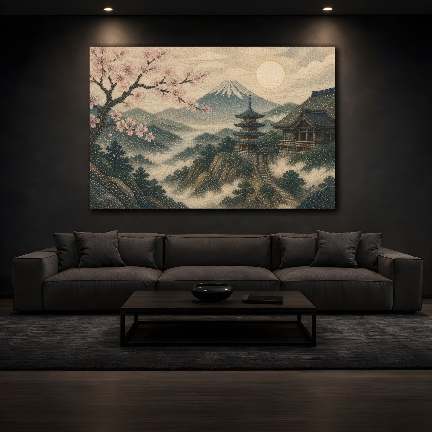 Mockup 3. Japanese Cherry Blossom Pagoda shown as canvas print