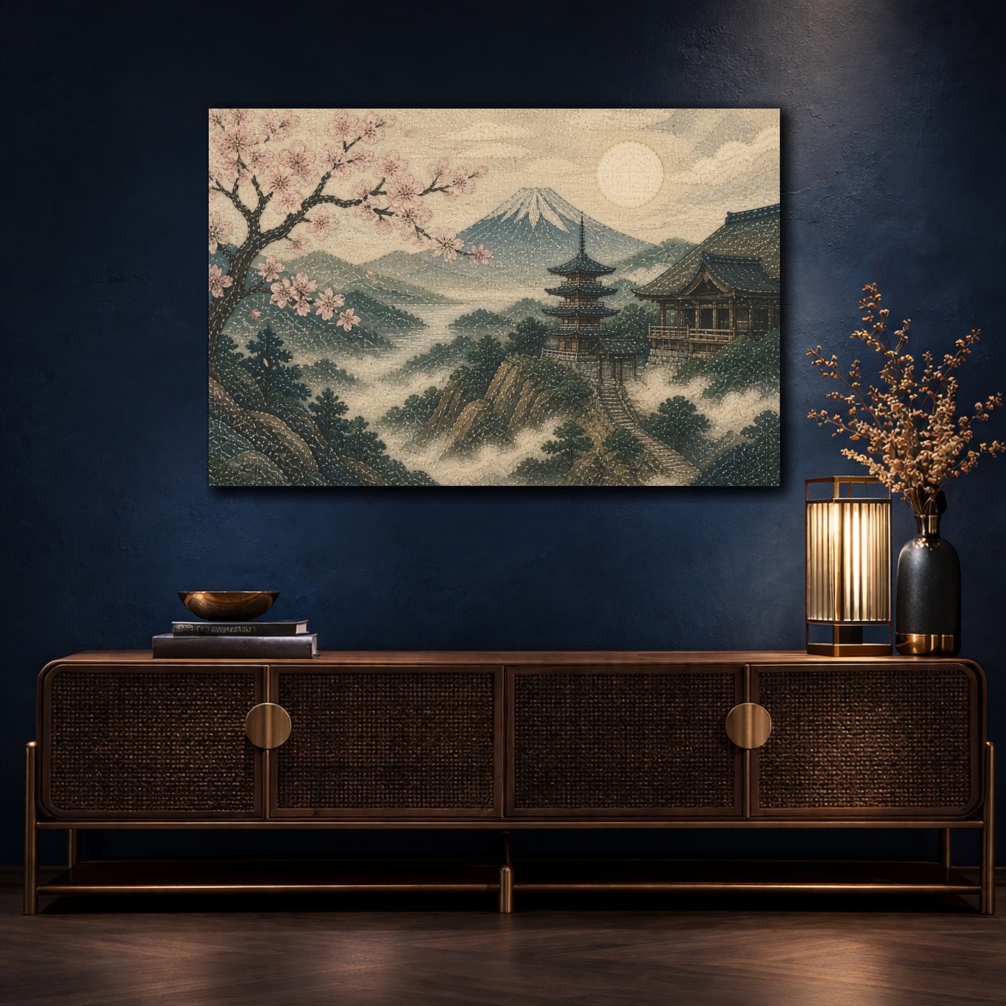 Mockup 4. Japanese Cherry Blossom Pagoda shown as canvas print