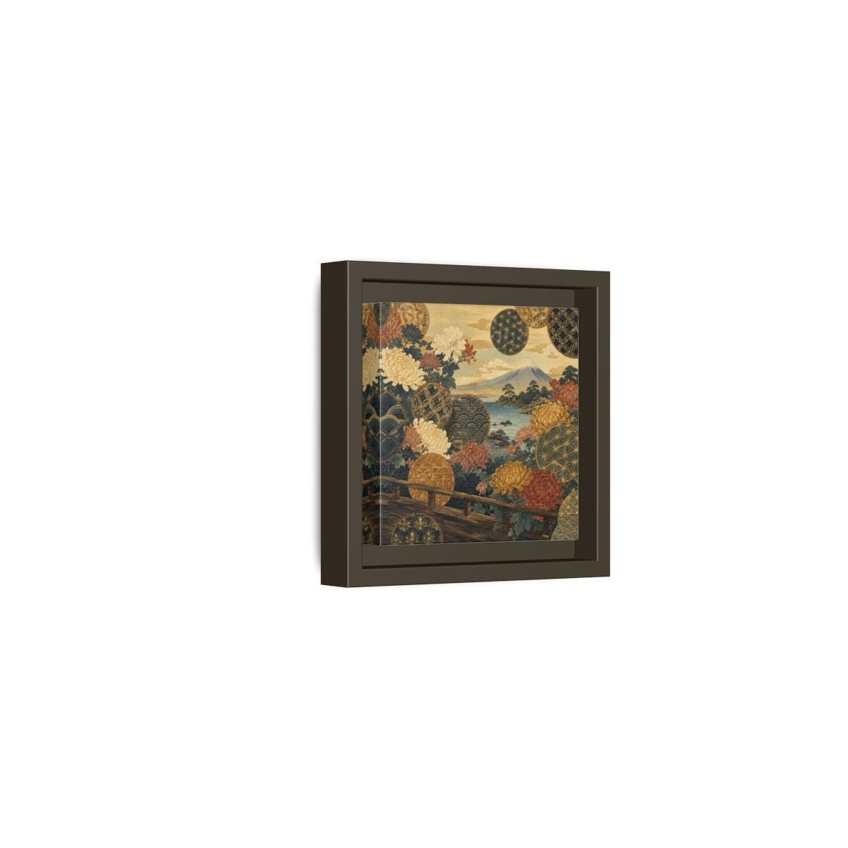 Japanese Chrysanthemum & Mount Fuji Framed Canvas Print – Living Room, Above Sofa - YesArtYes