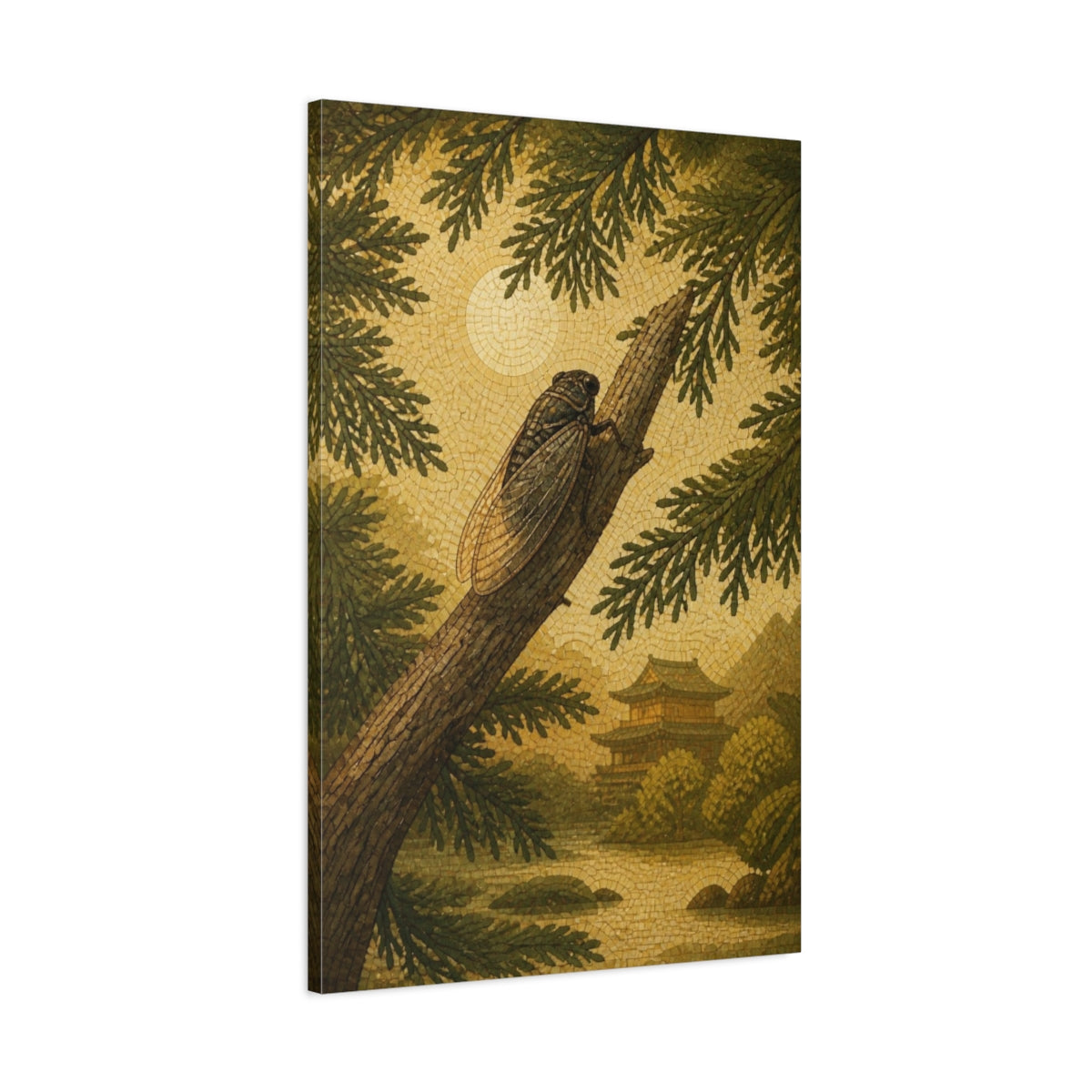 Main Mockup. Japanese Cicada On Cedar shown as canvas print