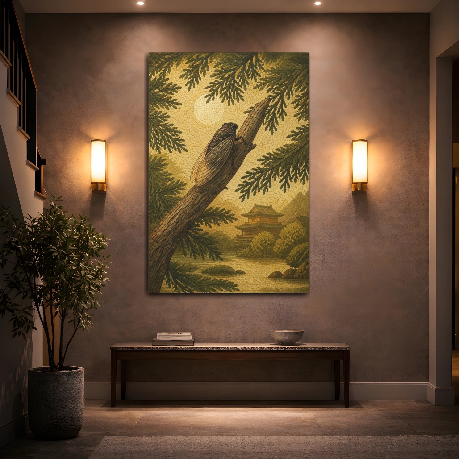Mockup 2. Japanese Cicada On Cedar shown as canvas print