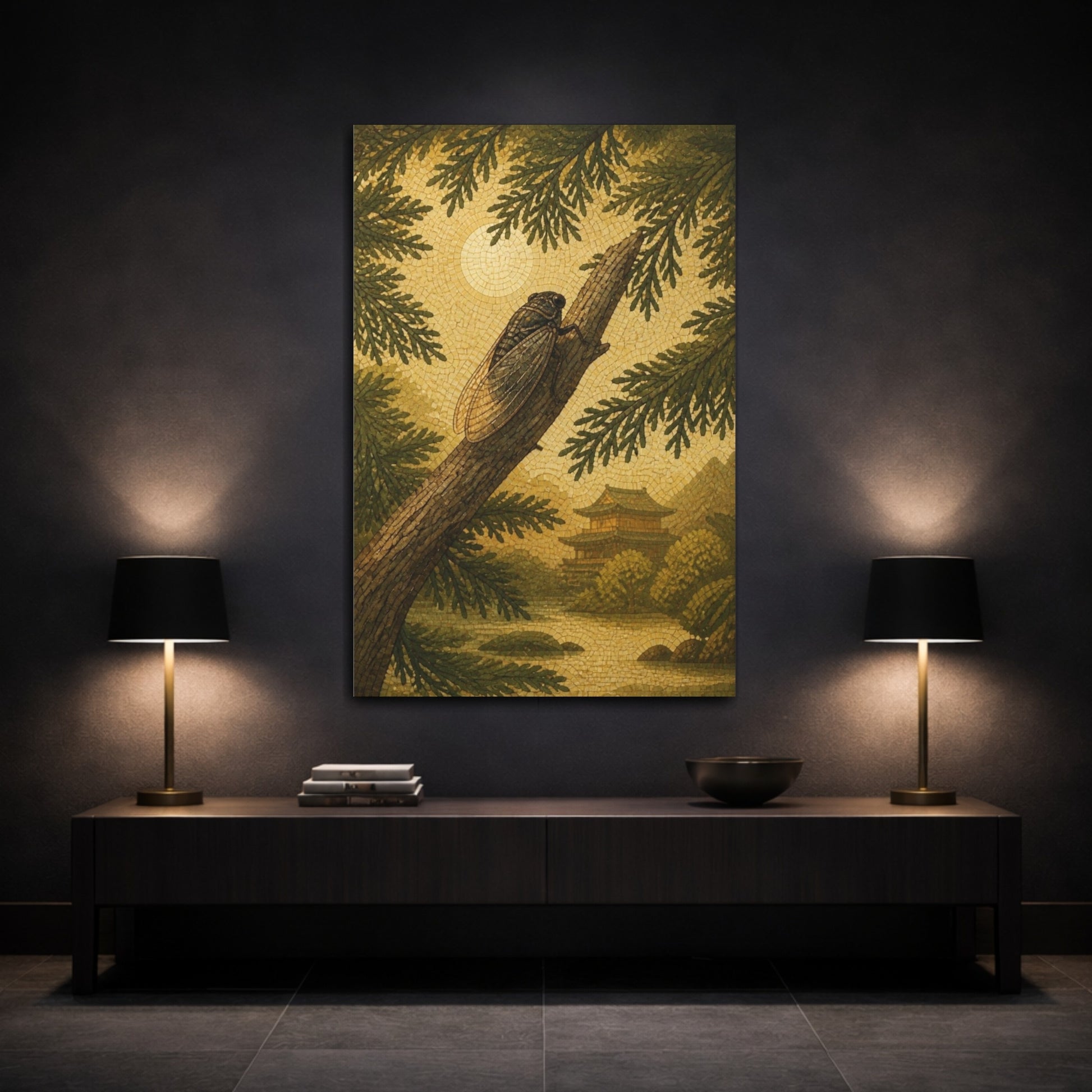 Mockup 3. Japanese Cicada On Cedar shown as canvas print