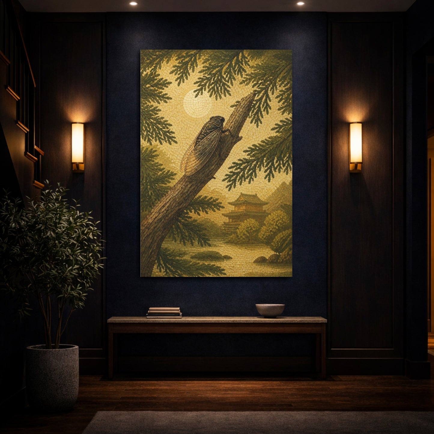 Mockup 4. Japanese Cicada On Cedar shown as canvas print
