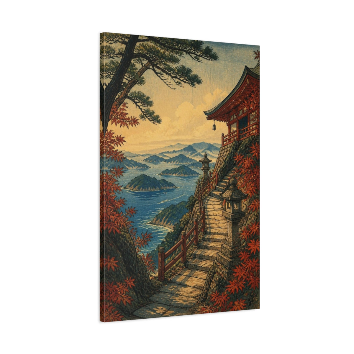 Main Mockup. Japanese Cliff Temple Path shown as canvas print