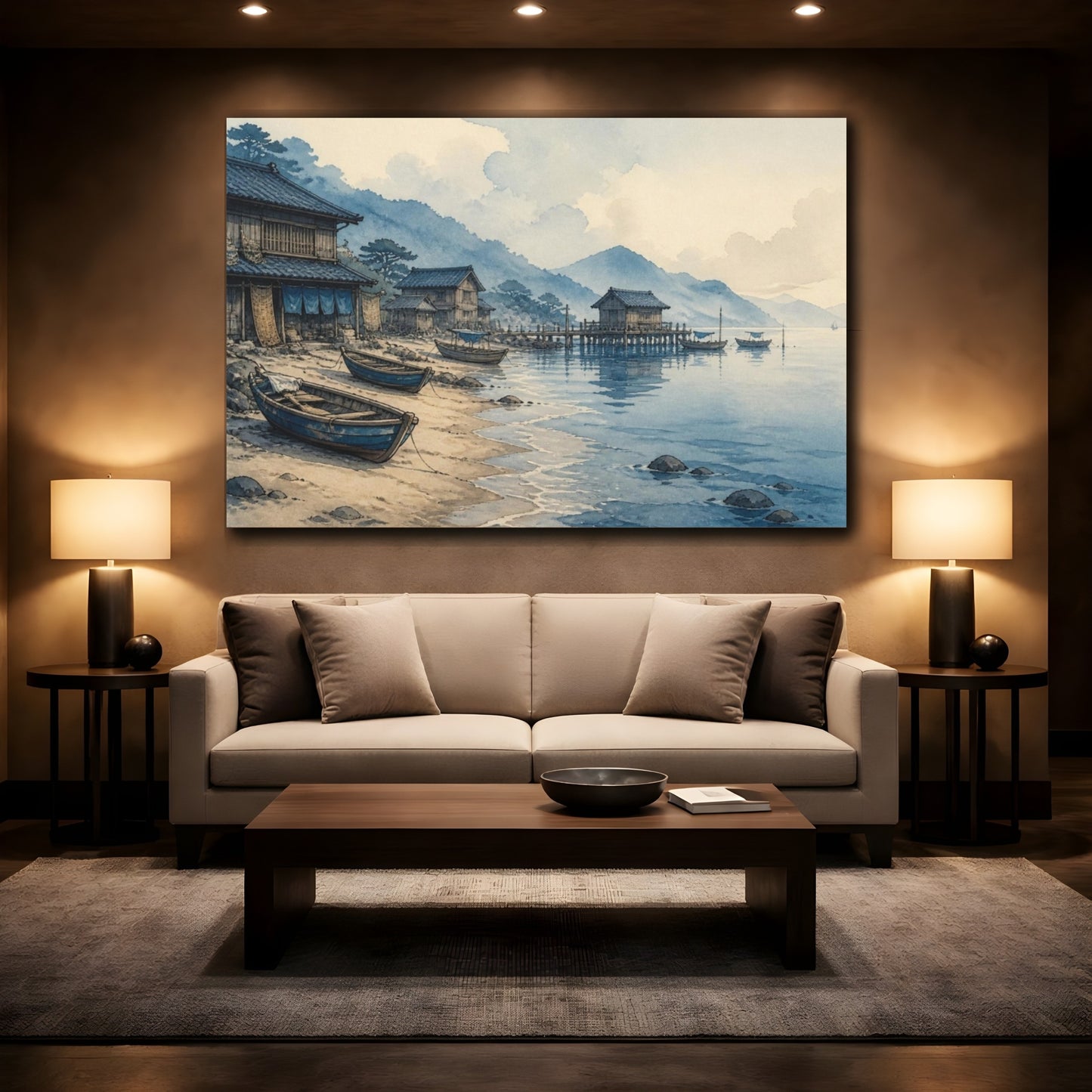 Mockup 2. Japanese Coastal Fishing Huts shown as canvas print